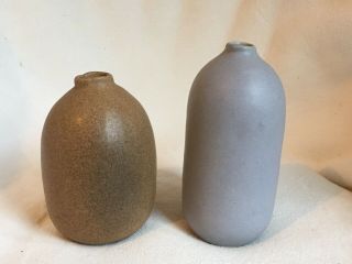 2 Judy Jackson Ceramic Pottery Feelie Weed Pot Vases Brown Gray
