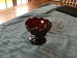 Vintage Ruby Red Glass Stemmed Candy Dessert Dish Set Of 2 Dishes - Flower Pedal