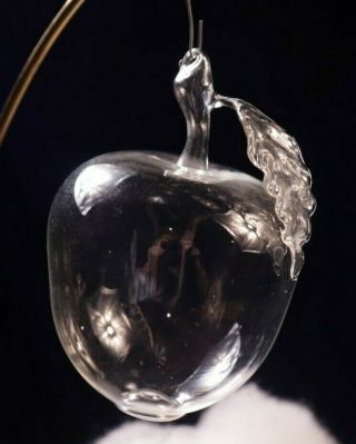 Vintage Blown Glass Crystal Apple Ornament Transparent
