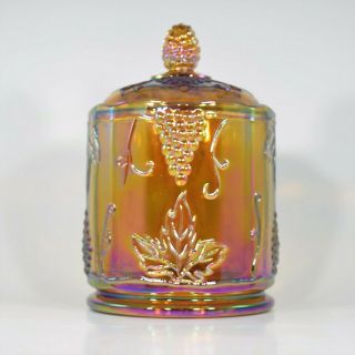 Indiana Glass Company Iridescent Gold Carnival Glass - 1216 Harvest Candy Jar