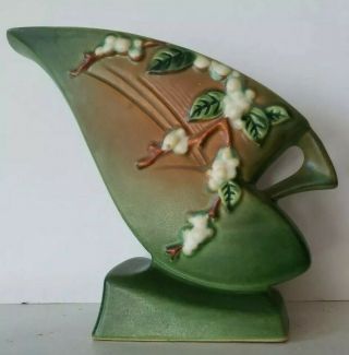 Vintage Roseville Pottery Snowberry Green Art Deco Vase 1fh - 7 Euc