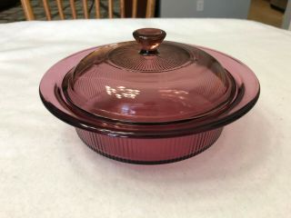 Corning Ware Vision Cranberry Pyrex Glass Casserole Dish And Lid V - 31 - B V - 1.  5 - C