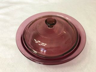 Corning Ware Vision Cranberry Pyrex Glass Casserole Dish and Lid V - 31 - B V - 1.  5 - C 2