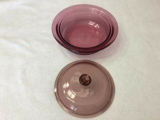 Corning Ware Vision Cranberry Pyrex Glass Casserole Dish and Lid V - 31 - B V - 1.  5 - C 3