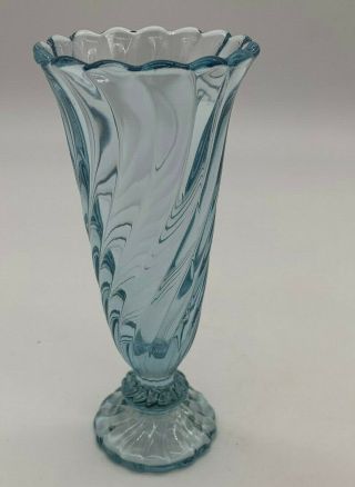 Vintage Fostoria Colony Maypole Blue Bud Vase Swirl Glass