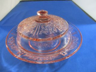 Vintage Pink Federal Sharon Cabbage Rose Butter Dish.  With Lid.  Depression Glass