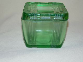 Vtg Depression Green Vaseline Glass Square Food Refrigerator Dish Container Box