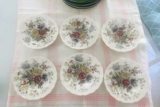 Vintage Johnson Brothers England Sheraton Floral 8 " Rim Soup Bowls Set Of 6