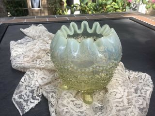 Vintage Glass Green To White,  3 Footed Candy Nut Dish,  Scalloped Edges