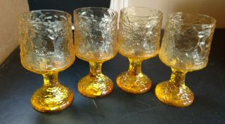 Set Of 4 Vintage Lenox Crystal Impromptu Yellow Wine Stem Glasses Handblown