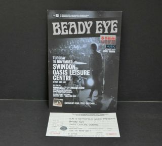 Beady Eye Oasis Gig Gig Ticket & Thick Card Flyer 15/11/2011 Liam Gallagher
