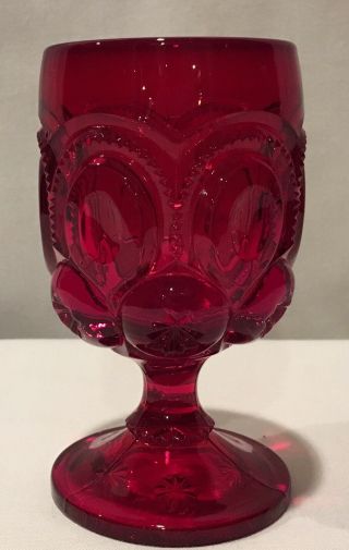 Vintage L E Smith Moon And Stars Ruby Red Glass Stem Water Goblet One