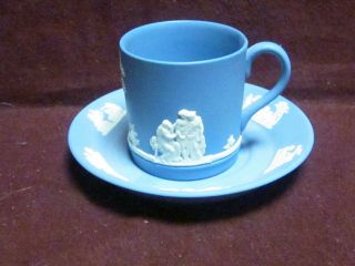 Wedgwood Jasperware White On Blue Cup & Saucer Greek Figures