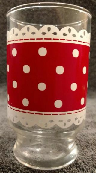 1 Anchor Hocking Red Polka Dots Dotted Lace Juice Glass 5 - 6 Oz