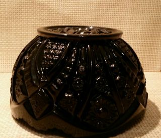 Vintage Tiara Indiana Glass Black Serving Bowl Monarch Daisy Pattern Mid Century 4