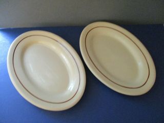 Vintage Buffalo China Brown Stripe Oval Platters 12.  5”