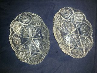 - - Set Of 2 Vintage American Brilliant Oval Cut Crystal Relish/nut Dishes