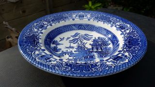 English Ironstone Staffordshire Blue Willow Flat Rim Soup Bowls 8 5/8 " X 1 5/8 "