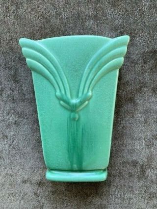 RED WING Pottery Vintage Vase Art Deco Design Green Marked 