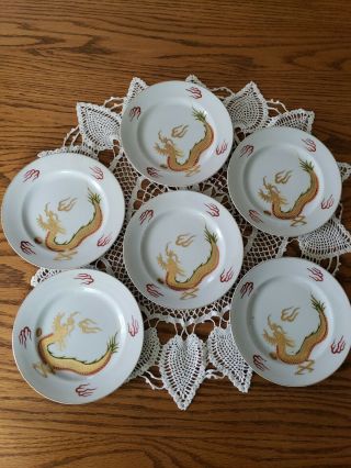 6 Vintage Porcelain Plates Gold Dragonware Asian Moriage Satsuma 7 " W