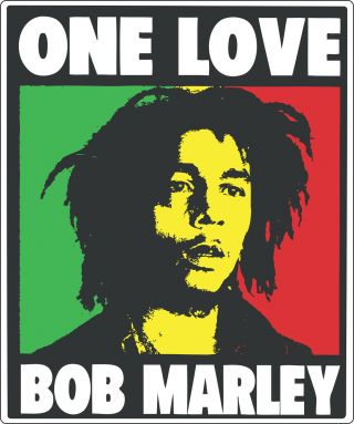 Bob Marley One Love Music Bumper Sticker,  Wall Decor,  Vinyl Decal,  5 " X 4 "