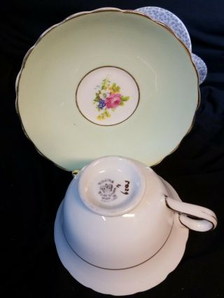 VINTAGE ROSINA ENGLISH FINE BONE CHINA TEA CUP AND SAUCER GREEN WITH ROSE 3