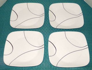 Set Of (4) Corning Corelle Usa Simple Lines 9 " Square Luncheon Salad Plates - Vg