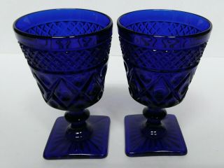 Vintage Cobalt Blue Glass Imperial Cape Cod Cordial Goblet Set Of 2