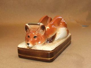 Vintage Takahashi Japan Ceramic Red Fox Figural Desk Tape Dispenser 6 " X 3 " X 3 "