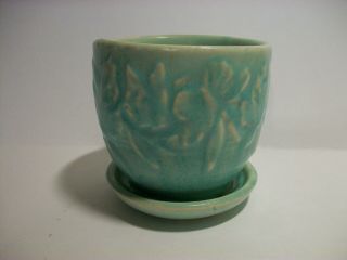 Nelson Mccoy Pottery Butterfly Flower Pot With Attached Saucer Pretty Blue