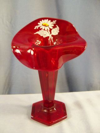 Westmoreland Ruby Red Glass Colonial Pattern Jack In The Pulpit Tulip Vase