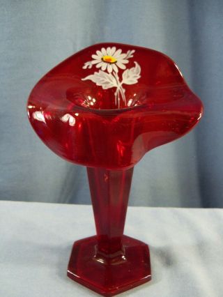 Westmoreland Ruby Red Glass Colonial Pattern Jack In The Pulpit Tulip Vase 5