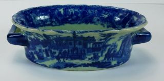Vintage Victoria Ware Ironstone Ceramic Porcelain Blue Bowl Dish With Handles