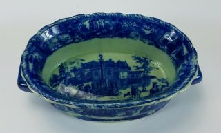 Vintage Victoria Ware Ironstone Ceramic Porcelain Blue Bowl Dish with Handles 3