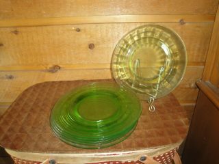 Vintage Anchor Hocking Block Optic Green Depression Glass 8 1/4 " Plates Set Of 6
