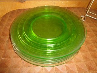Vintage Anchor Hocking Block Optic Green Depression Glass 8 1/4 