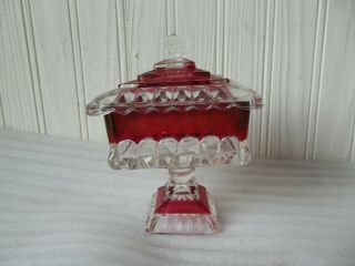 1950 ' s Red Ruby and Clear Lidded Wedding Glass Candy Dish Mid Century Pedestal 2