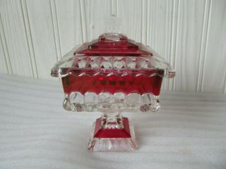 1950 ' s Red Ruby and Clear Lidded Wedding Glass Candy Dish Mid Century Pedestal 4