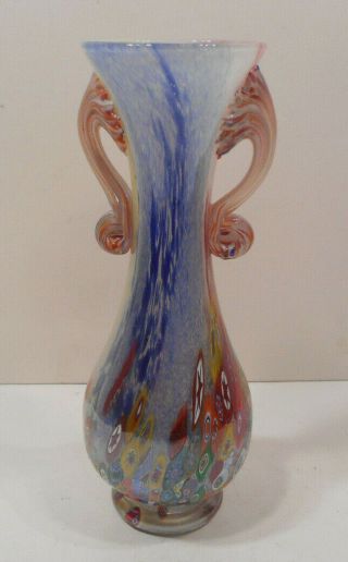 Vintage 9 " Millefiori Hand Blown Vase With Handles