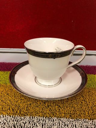 Lenox Vintage Jewel Tea - Coffee Cup And Saucer Platinum Gold Black Banded Nwt
