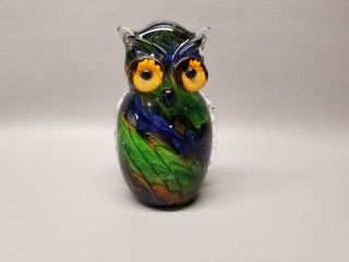 Gca Art Glass Owl Bird Paperweight Figurine Murano Style 5.  5 "
