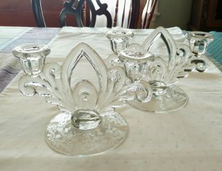 Set Of 2 Vintage Clear Depression Glass Candle Holders