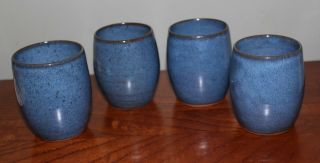 Tumblers Set Of Four Vintage Jug Town Ware Pottery Blue Glaze Dated 1991,  1992