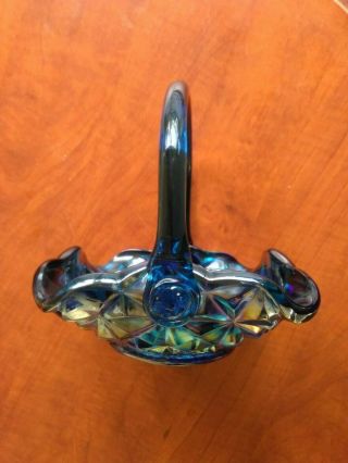 Indiana Glass Vintage Blue Monticello Handled Square Basket Mid 1970s