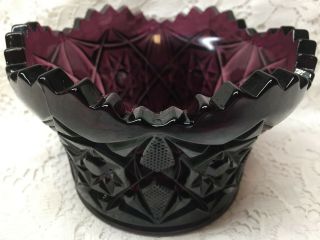 Amethyst Glass Candy Dish Fruit Console Bowl Diamond Star Pattern Purple / Black
