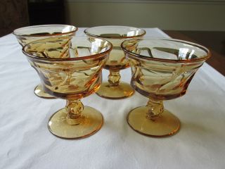 (4) Vintage Fostoria Glass Jamestown Amber Swirl Champagne/sherbet Goblets 4.  25 "