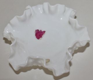 2 VTG Fenton Ruffled Hobnail Bowl Vintage Milk Glass Crimped Dish Bowl Candy - EUC 3