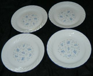 Set Of 4 Corelle Blue Fleur Salad Plates 7 1/4 " Swirled Rim Blue Flowers Euc