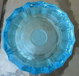 Vintage Heavy Fostoria Blue Glass Ashtray With Embossed 1881 Coin