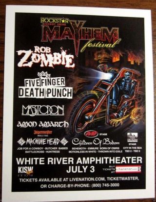 Rob Zombie Five Finger Death Punch Mastodon M Head 2013 Org Concert Handbill